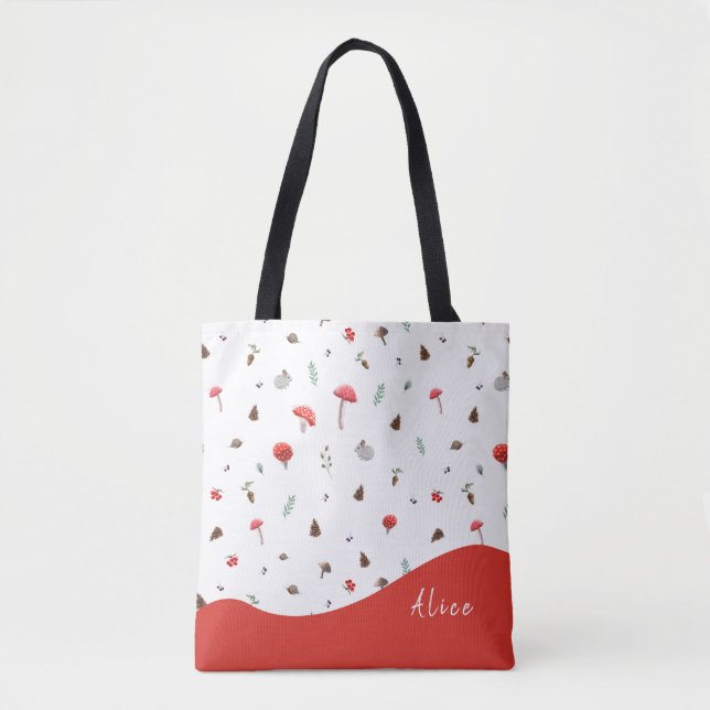 Mushrooms on white personalized or not tote bag (Front)