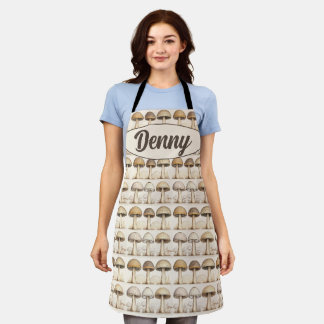 Mushrooms pattern brown, beige and gray apron