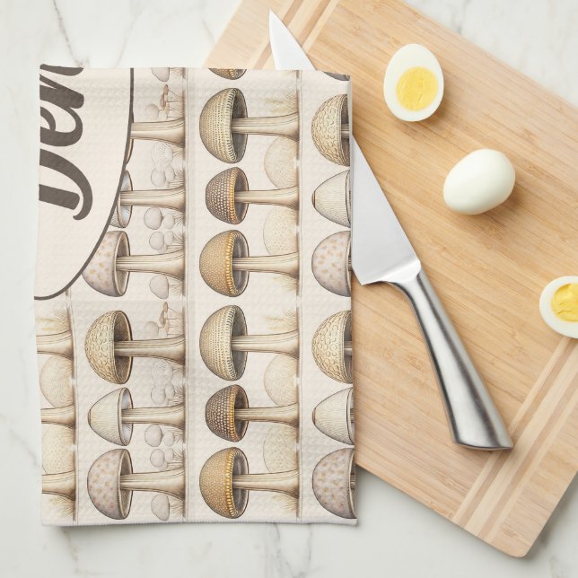 Mushrooms pattern brown, beige and gray kitchen towel (Quarter Fold)