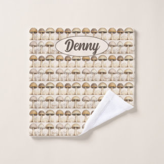 Mushrooms pattern brown, beige and gray wash cloth