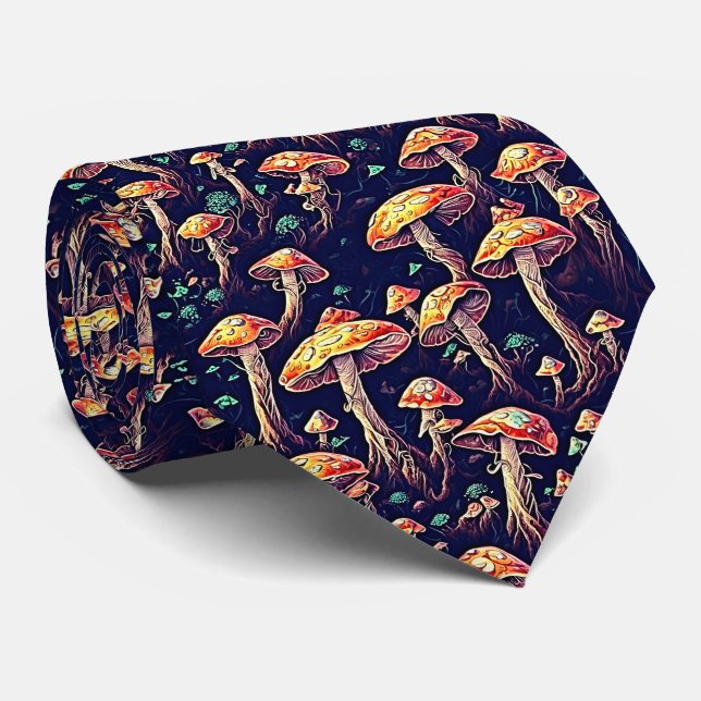 Mushrooms Pattern Neck Tie (Rolled)