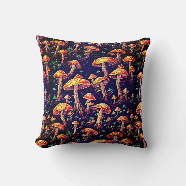 Mushrooms Pattern Throw Pillow (Front)