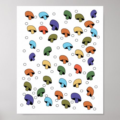 Mushrooms Pattern White Polka Dots Colorful Retro Poster