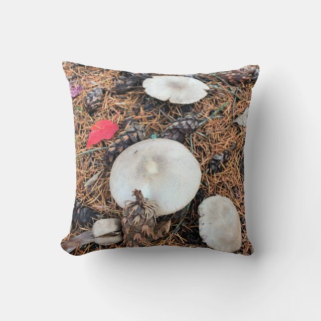 Mushrooms & Pine Cones Throw Pillow (Front)