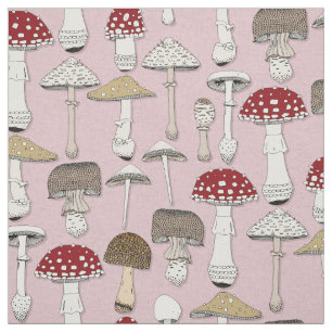 mushrooms pink fabric