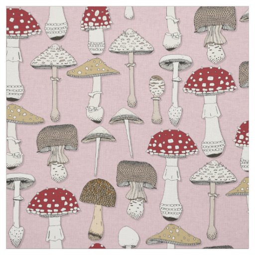 mushrooms pink fabric