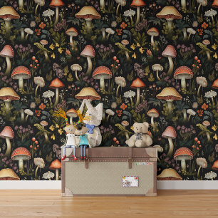 Mushrooms Plants Flowers Illustration Pattern Wallpaper