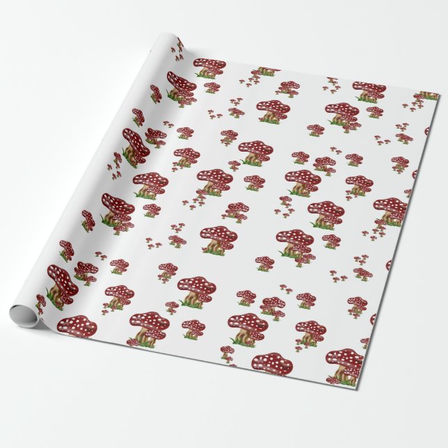 Mushrooms red and white wrapping paper (Unrolled)