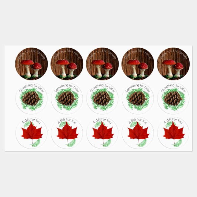 Mushrooms, Red leaf and Ferns Labels (Sheet)