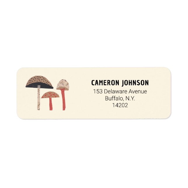 Mushrooms Retro Modern Botanical Return Address Label (Front)