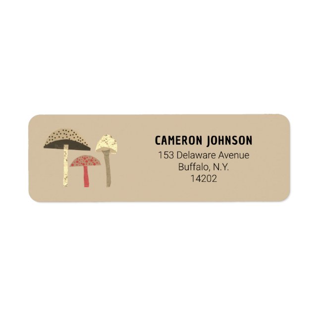 Mushrooms Retro Modern Botanical Return Address Label (Front)