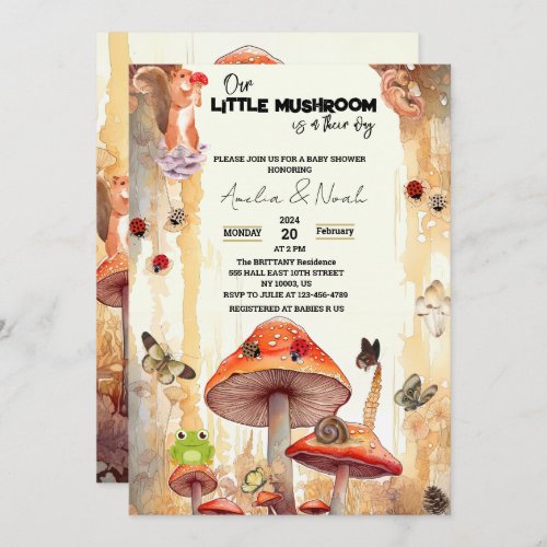  mushrooms rustic whimsical Fall baby shower Invitation