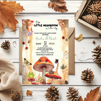 mushrooms rustic whimsical Fall baby shower Invitation