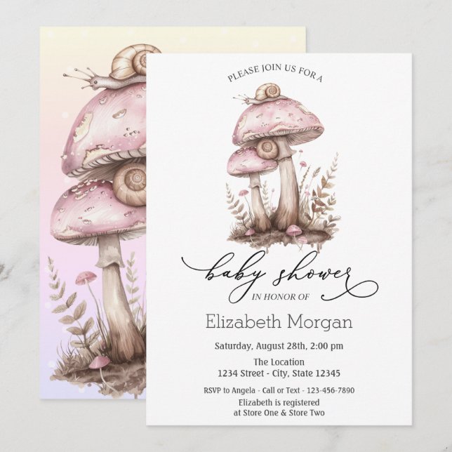 Mushrooms Snail Ombre Polka Dots Invitation (Front/Back)