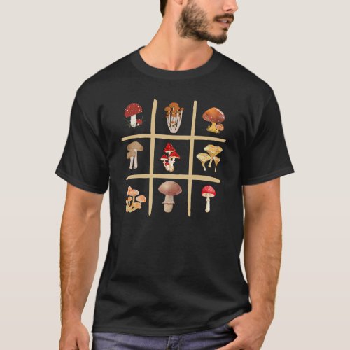 Mushrooms tic_tac_toe Botanical geek Goblincore T_Shirt