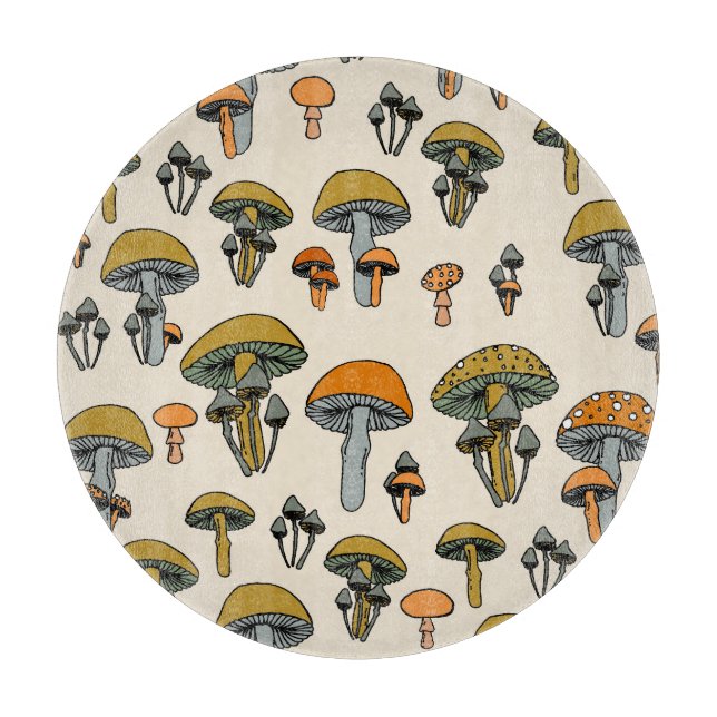 Mushrooms vintage pattern cutting board (Front)