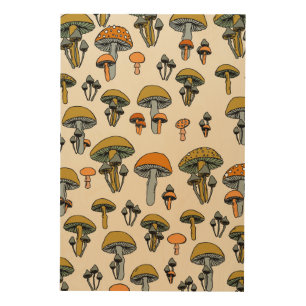 Mushrooms vintage pattern wood wall art