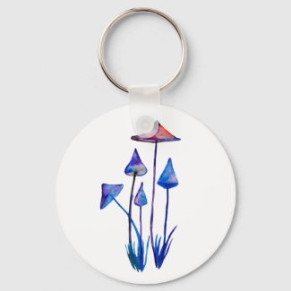 Mushrooms Watercolor Art  Button Key Ring