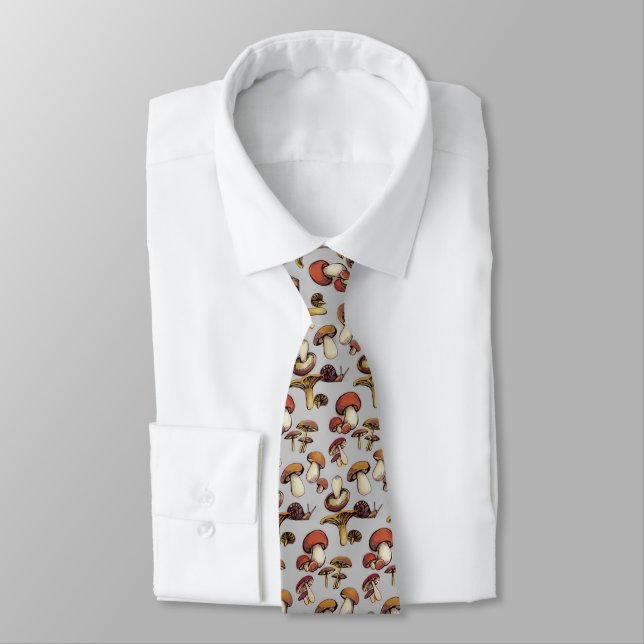 Mushrooms with black background neck tie (Tied)