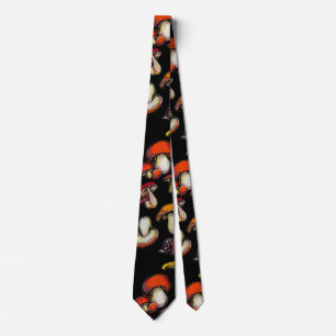 Mushrooms with black background neck tie