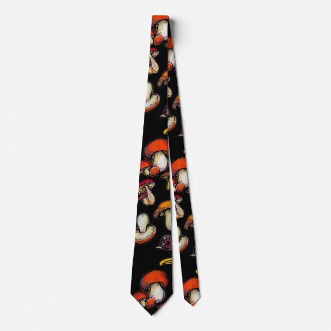 Mushrooms with black background neck tie (Front)