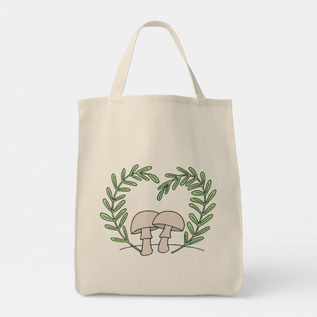 Mushrooms with Heart Fern Leaves Tote Bag (Back)