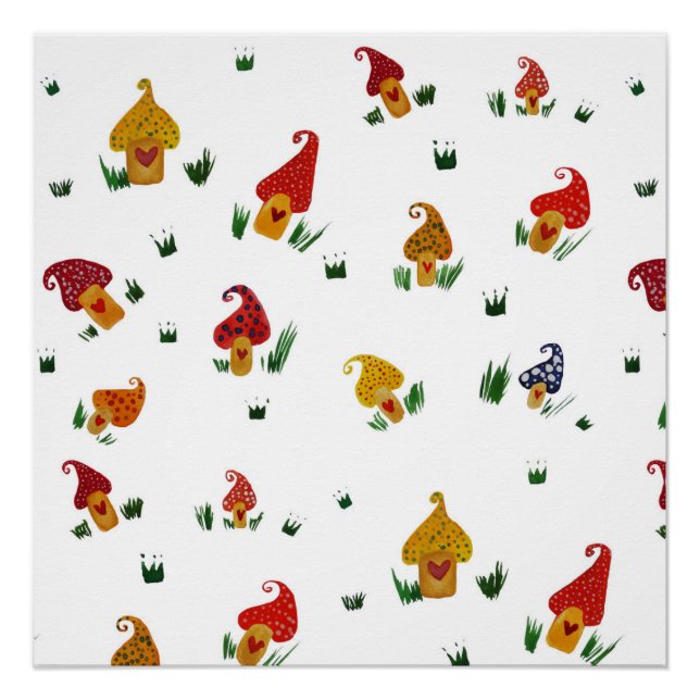 Mushrooms with hearts Poster Paper (Semi-Gloss) (Front)