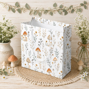 Mushrooms, Woodland Accents, Floral, Whimsical   Large Gift Bag
