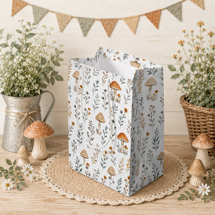 Mushrooms, Woodland Accents, Floral, Whimsical   Medium Gift Bag