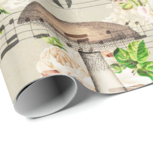 Mushrooms Woodland Antique Boletus Music Notes Wrapping Paper
