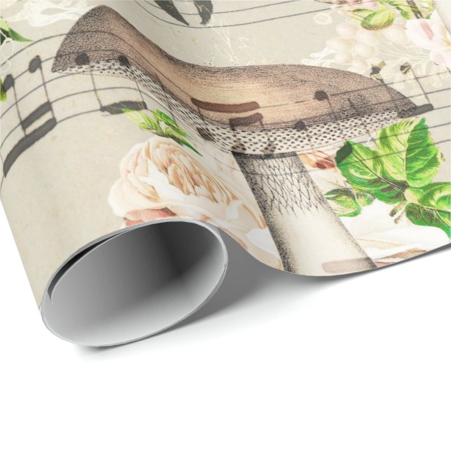 Mushrooms Woodland Antique Boletus Music Notes Wrapping Paper (Roll Corner)