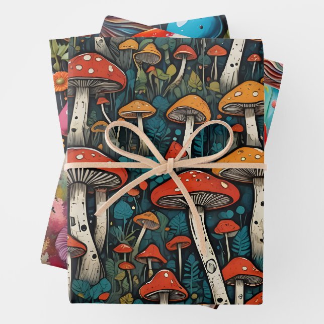 Mushrooms Wrapping Paper Sheets (In situ)