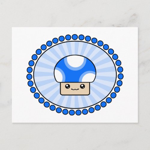 Mushy Puffs Kawaii Mushroom Blue Postcard