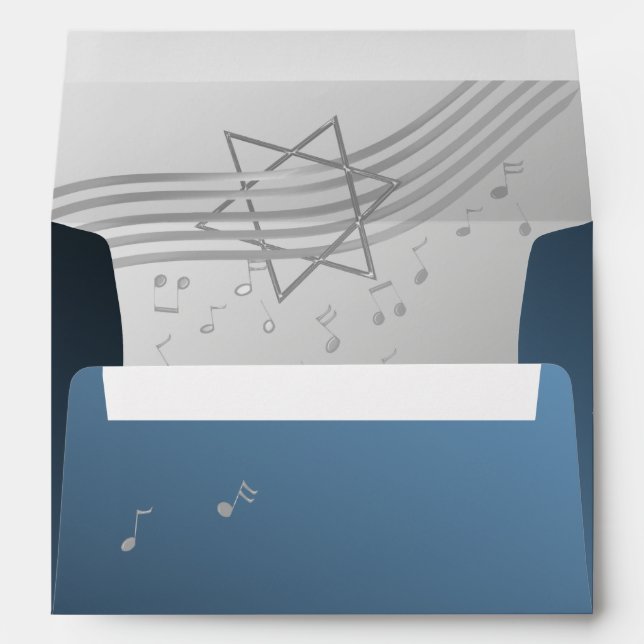 Music 5x7 Silver Blue Bar Mitzvah Envelope (Back (Bottom))