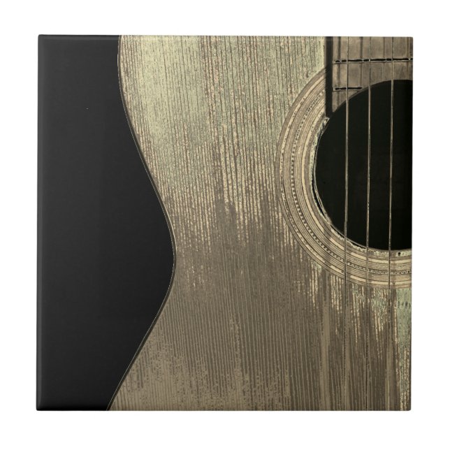 Music Acoustic Guitar Abstract Black Ceramic Tile (Front)