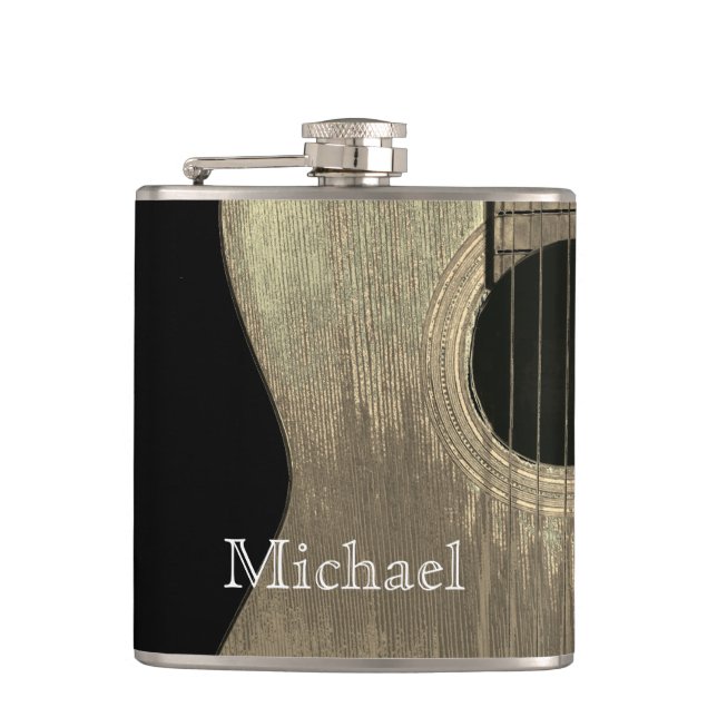 Music Acoustic Guitar Black and Beige Flask (Front)