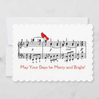 Music and Cardinal Red Bird Christmas Card