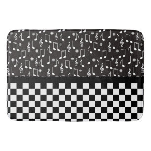 Music and Checkerboard Black and White  Bath Mat