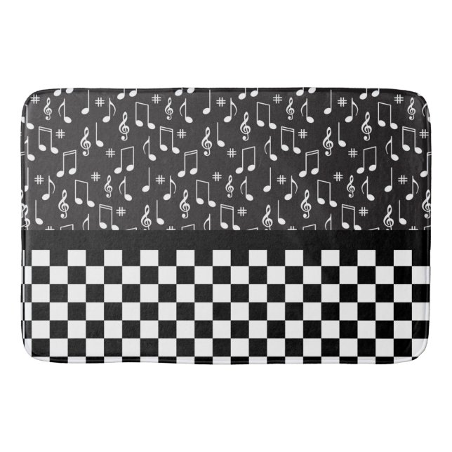 Music and Checkerboard Black and White  Bath Mat (Front)