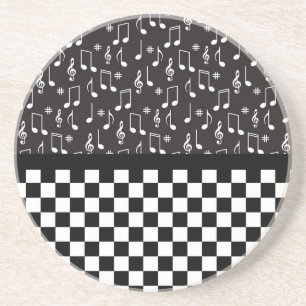 Music and Checkerboard Black and White Coaster