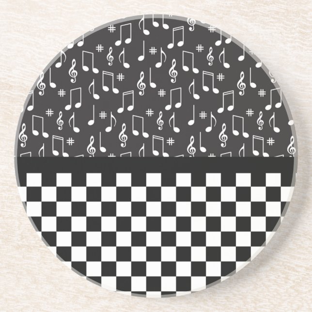 Music and Checkerboard Black and White  Coaster (Front)
