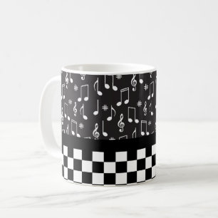 Music and Checkerboard Black and White Coffee Mug
