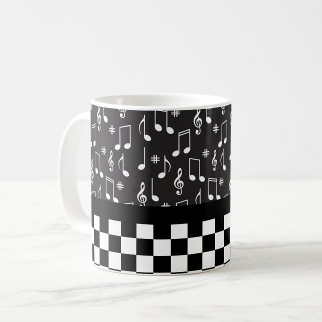 Music and Checkerboard Black and White Coffee Mug (Front Left)