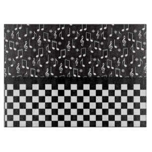 Music and Checkerboard Black and White Cutting Board