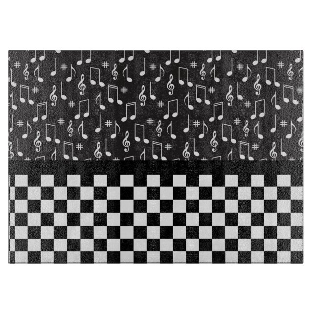 Music and Checkerboard Black and White  Cutting Board (Front)