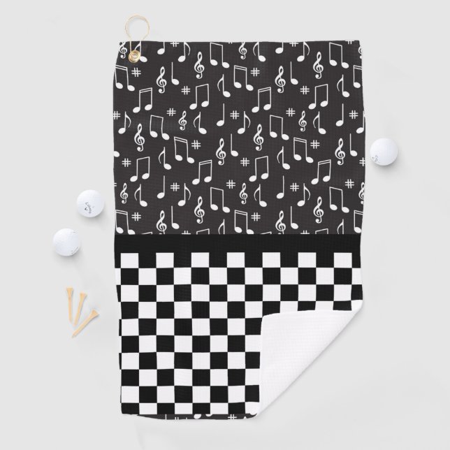 Music and Checkerboard Black and White  Golf Towel (InSitu)