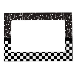 Music and Checkerboard Black and White  Magnetic Frame