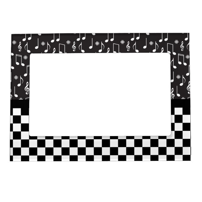 Music and Checkerboard Black and White  Magnetic Frame (Front)