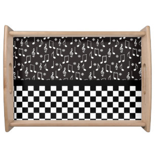 Music and Checkerboard Black and White Serving Tray