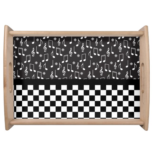 Music and Checkerboard Black and White  Serving Tray (Front)